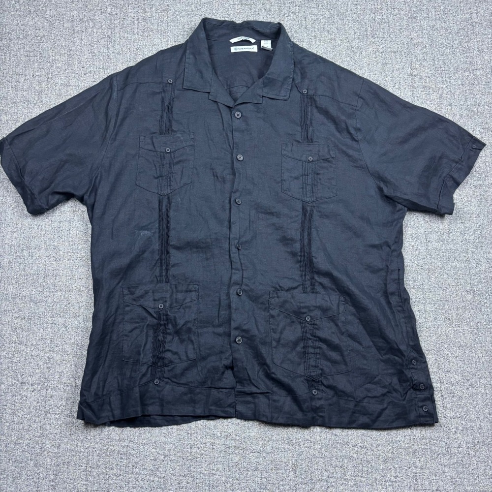 Cubavera Shirt Mens XXL Black Linen Guayabera Short Sleeve Pintuck Casual 26x30